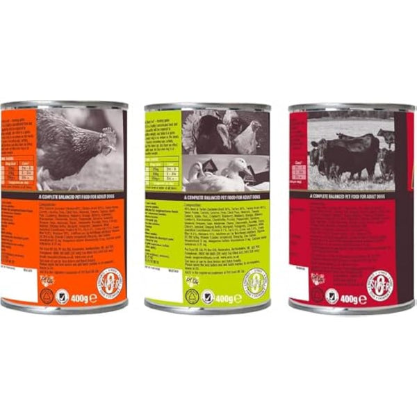 AATU Adult Dog Food Wet Tins - Variety Pack (6x400g) - Grain Free Recipe with No Artificial Ingredients - Good for Low Maintenance Feeding