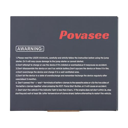 Povasee Jump Starter Power Pack, 5000A Car Battery Booster Jump Starter (up to All Gas or 10L Diesel) with 3" LCD Display, Car Starter with 2 USB Ports, Jump Leads and LED, Jump Pack for 12V Vehicles