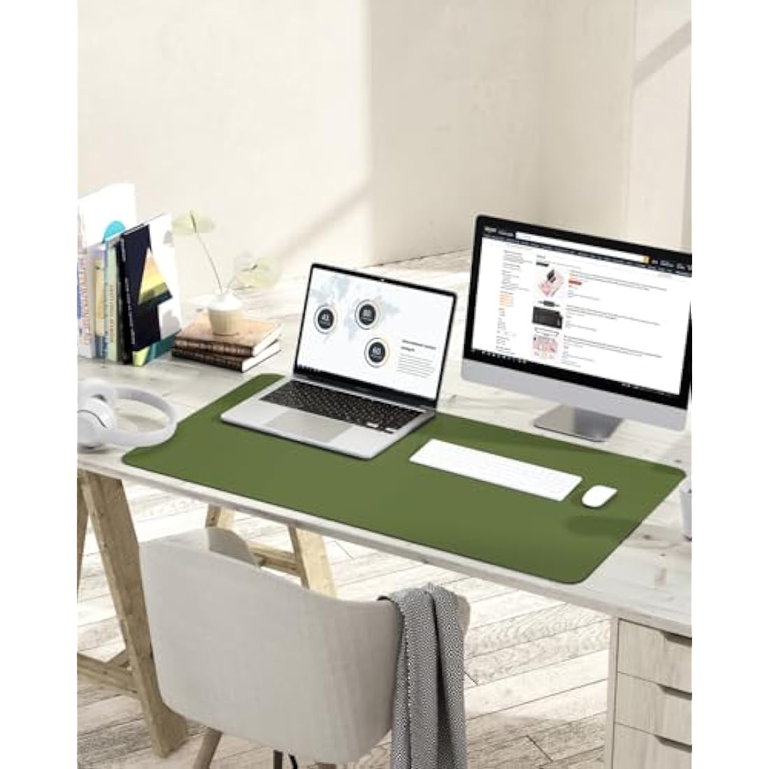 YSAGi Non-Slip Desk Pad, Waterproof PVC Leather Desk Table Protector, Ultra Thin Large Mouse Pad, Easy Clean Laptop Desk Writing Mat for Office Work/Home/Decor (90 x 43 cm, Grass Green)
