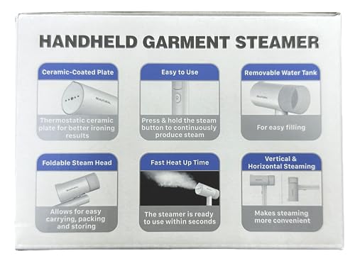 BEAUTURAL Clothes Steamer, Foldable Handheld Clothing Wrinkles Remover for Garments, Portable Mini Fabric Steam Iron for Home and Travel (White)