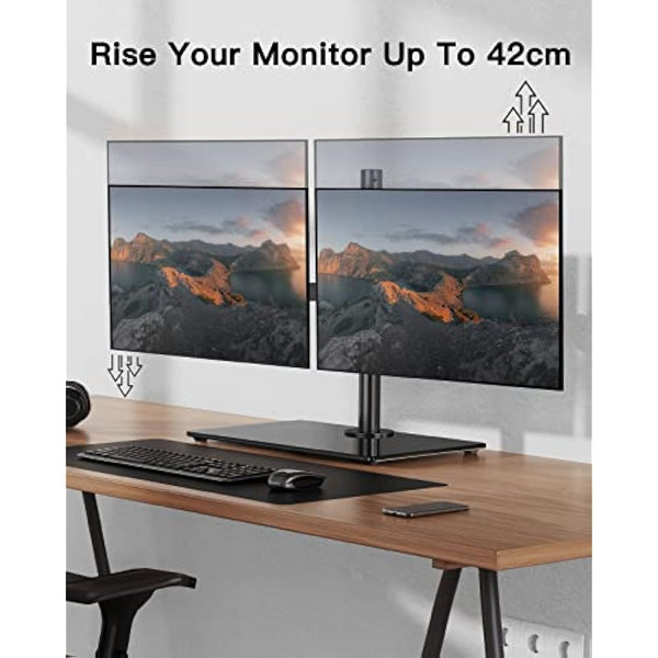 ErGear Dual Monitor Stand for 13”- 32” Screen, Freestanding Dual Arm Desk Mount with Sturdy Base, Adjustable Double Monitor Stand Hold 8KG/Arm