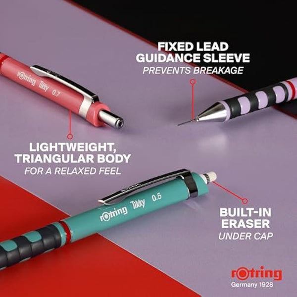 rOtring Tikky Pastel Mechanical Pencils | HB 0.7 mm | Opal Blue | with Comfort Rubber Grips | 12 Count