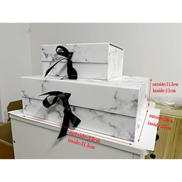Marble Gift Box, 33x26x11cm Gift Box Large with Magnetic Lids and Silk Ribbon Specially Designed for Valentines Day, Presents Birthdays, Holidays, Anniversaries Gift Packaging