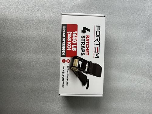 FORTEM Ratchet Straps, 748kg Break Strength, 4 Pack 4.6m x 2.54cm Tie Down Strap Set, 4 Soft Loops, Motorcycle Straps Tie Downs, Cargo Cam Buckles, Rubber Handles, Carry Bag