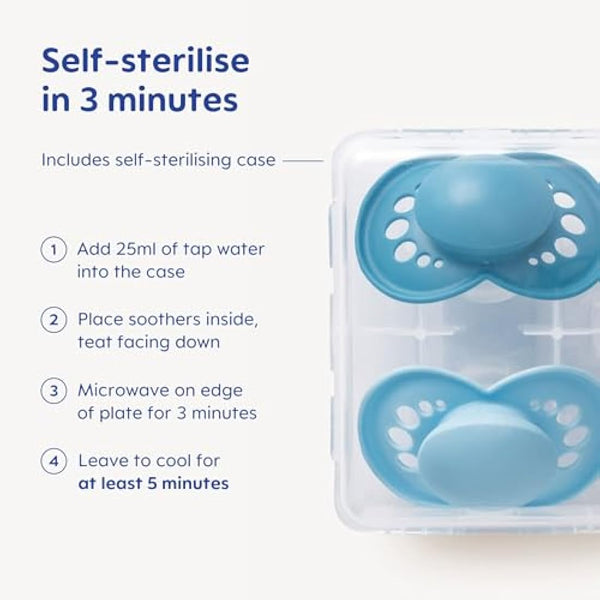 MAM Original Night Soothers | 18-36 Months | 2 Pack | Glow in The Dark Dummies | Comes in Dummy Steriliser Case | Sustainable Materials | Baby Accessories | Blue (Various Designs)