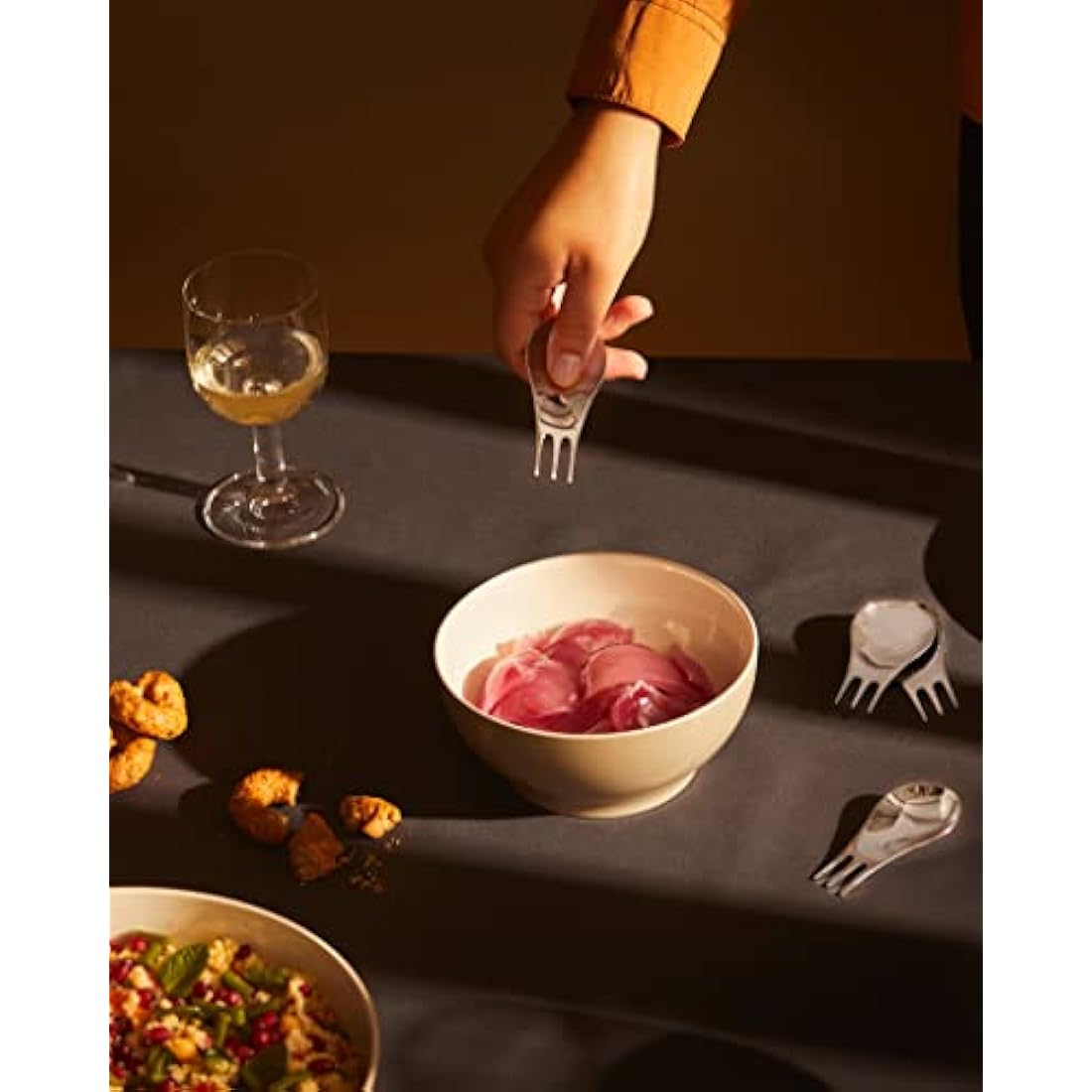 Alessi Moscardino GIMR01S4 - Set of Four Design Multipurpose Cutlery, Synthesis of Fork and Spoon, in 18/10 Polished Stainless Steel