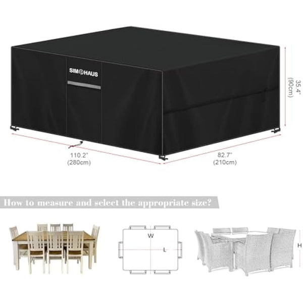 SIMPHAUS Large Outdoor Furniture Covers 280x210x90cm Garden Furniture Covers Waterproof Garden Table Cover with Straps and Air Vent,Garden Sofa Cover Anti-UV 420D Oxford Fabric Patio Set Covers