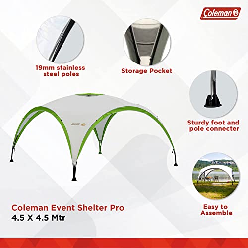 Coleman Gazebo, Event Shelter for Garden and Camping, Sturdy Steel Poles Construction, Large Event Tent, Portable Sun Shelter with Sun Protection SPF 50+, Grey/Green, L - 3.6 x 3.6 m