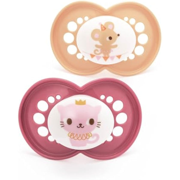 MAM Original Soothers | 6 Plus Months | 2 Pack | Comes in Dummy Steriliser Case | Sustainable Materials | Baby Accessories | Pink (Various Designs)