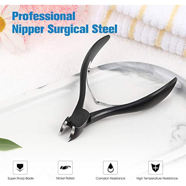 FERYES Toenail Clippers for Thick Nails, Toe Nail Clippers for Ingrown Hard Toe Nail Fingernail - Large Handle Stainless Steel Olecranon Fingernail Clipper, Black