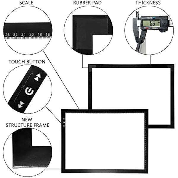 HSK A3 Artist tracing Light Box Copy Table, 12V1A Adapter Power Dimmerable 6000 Lux Lock Button Artcraft Light Pad for Tatto Drawing, Sketching, Animation,Diamond Painting