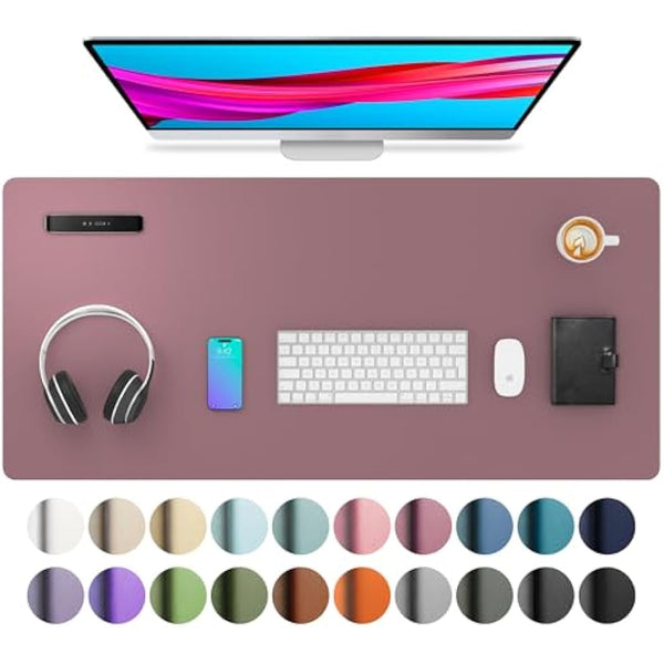 Leather Desk Pad Protector, Mouse Pad, Office Mat, Non-Slip PU Leather Blotter, Laptop Desk Pad, Waterproof Writing Pad for Office and Home (91cm x 43cm, Dark Pink)