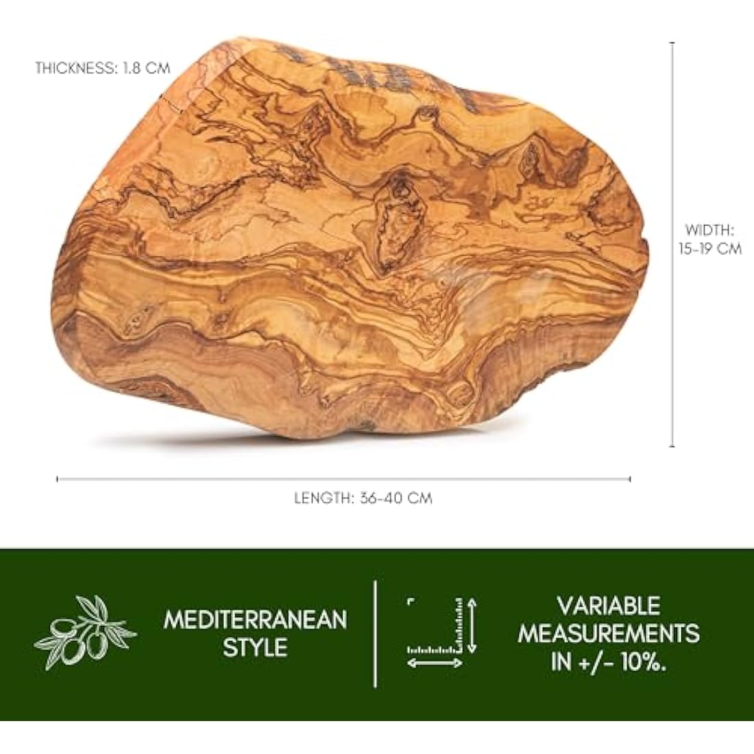 Erreke Wooden Chopping Boards, Handmade Natural Olive Wood Chopping Board, Serve or Chop Food, Large Wooden Cutting Boards, Barbecue Cheese Bread, Artisanal Mediterranean Style, 39x18 cm