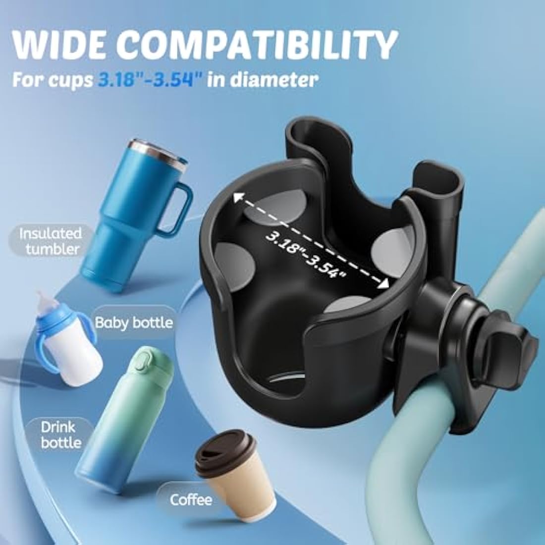 Guiseapue Pram Cup Holder: Universal Drink Coffee Cup Holder with Phone Holder Organiser for Stroller, Pushchair, Buggy, Bike, Wheelchair, Walker, Baby Essentials for Newborn, Gifts for Women, Mom