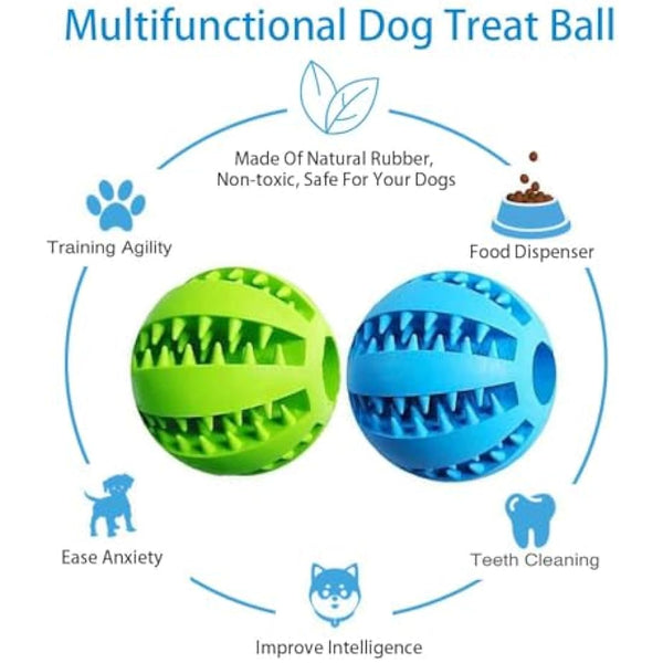 Feixun Pets Dog Treat Toys - Ball with Rubber Food & Dog Tooth Cleaning Features, Pack of 2