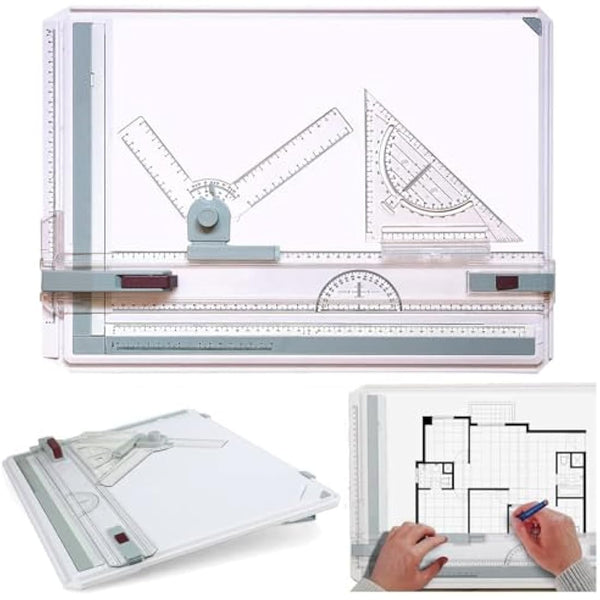 TEHEO A3 Drawing Board, Drafting Table Multi-Function Painting, Writing & Drawing Table with Parallel Motion and Adjustable Angle, Technical Drawing, Metric System Art, Architectural Graphics Supplies