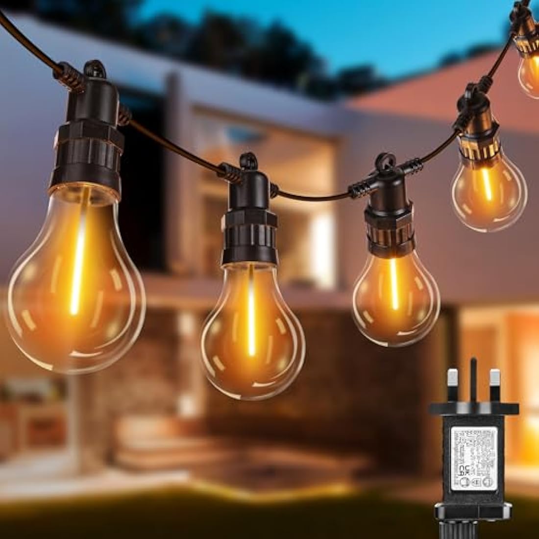 Joomer Festoon Lights Outdoor Mains Powered, 28.5M/93.5Ft Outdoor String Lights with 30 Edison Bulbs, 8 Modes Garden String Lights Waterproof Timer Connectable for Indoor Party Patio, Warm White