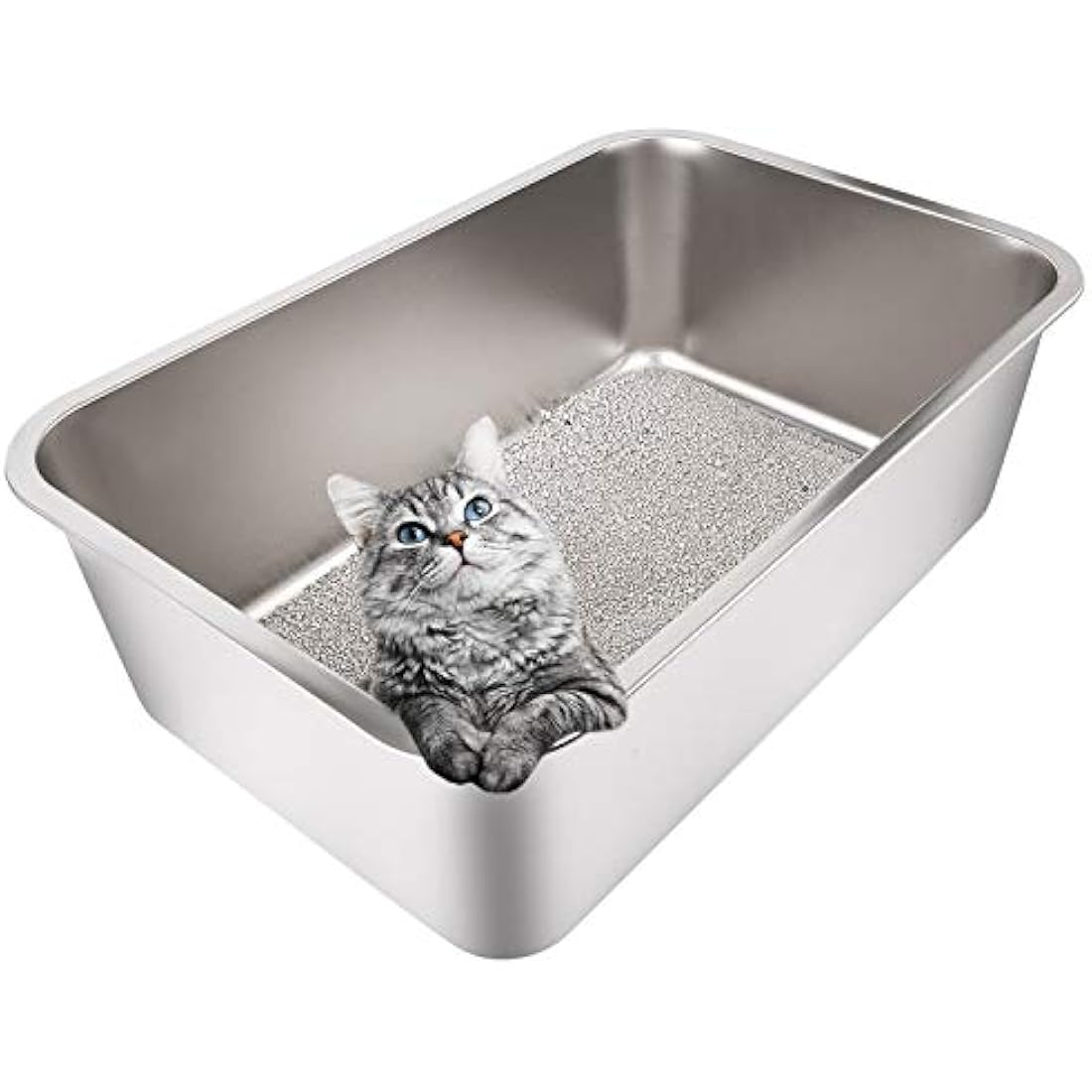 Yangbaga Cat Litter Tray 24"*16"*8" Stainless Steel, Odourless and Spacious Design for Easy Cleaning, Ideal for Large Cats, Multiple Pet Households, Rustproof with Non-Slip Base