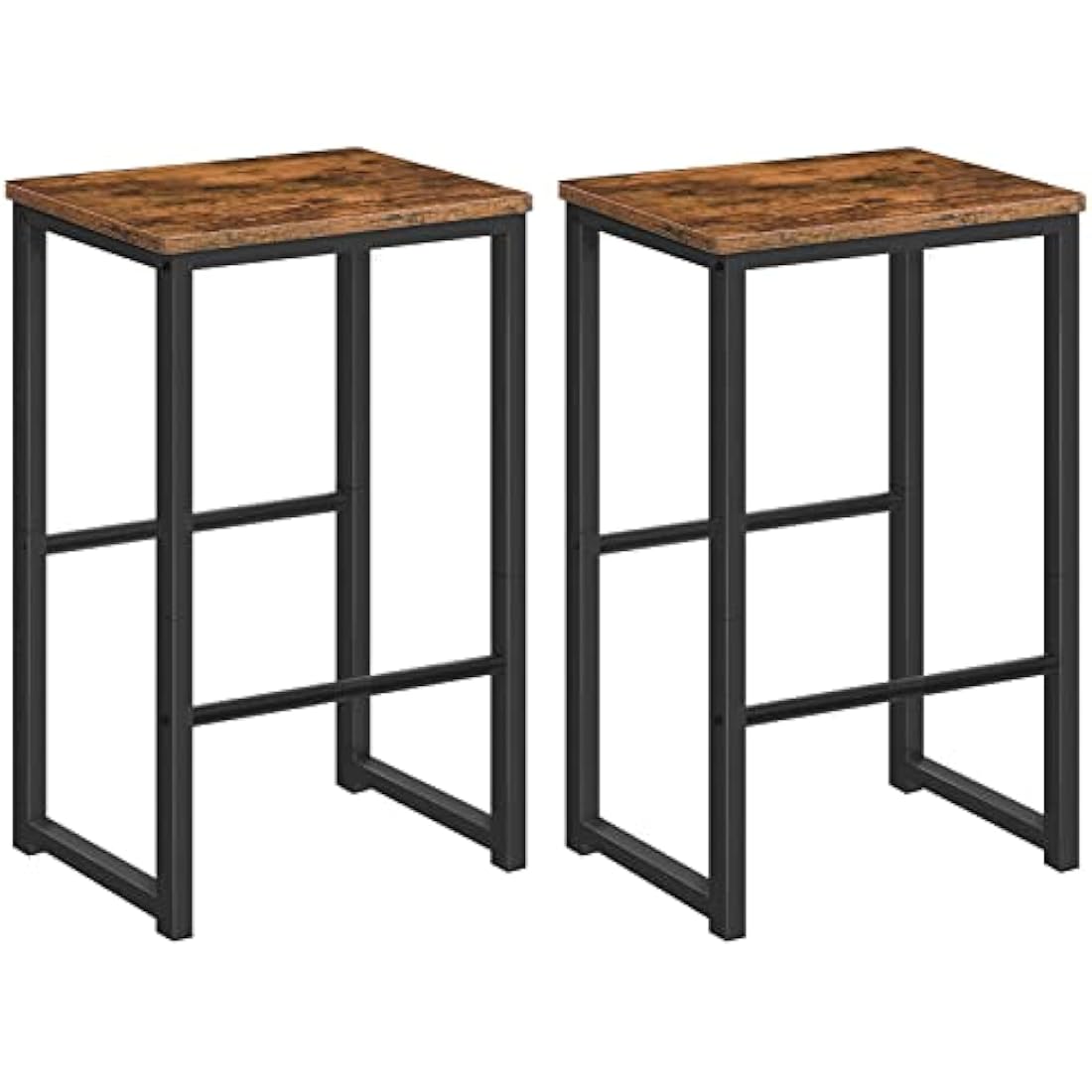 HOOBRO Bar Stools, Set of 2 Bar Chairs with Different Height Pedals, Black Steel Frame, for Living Room, Dining Room, Kitchen, Industrial Design, Rustic Brown EBF34BY01G1