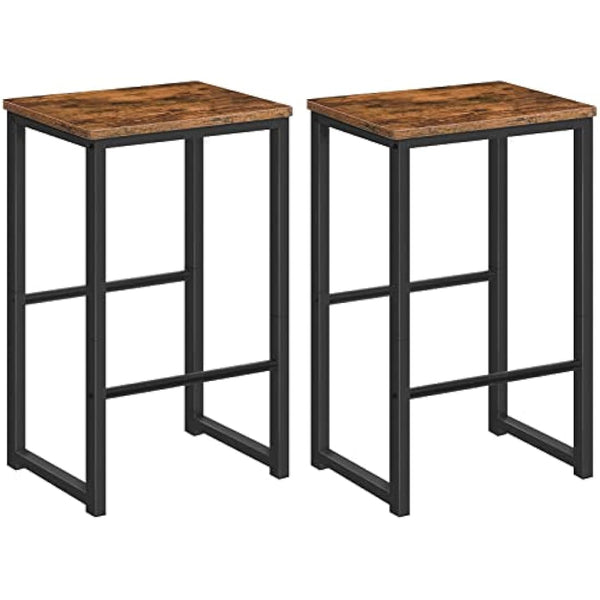 HOOBRO Bar Stools, Set of 2 Bar Chairs with Different Height Pedals, Black Steel Frame, for Living Room, Dining Room, Kitchen, Industrial Design, Rustic Brown EBF34BY01G1