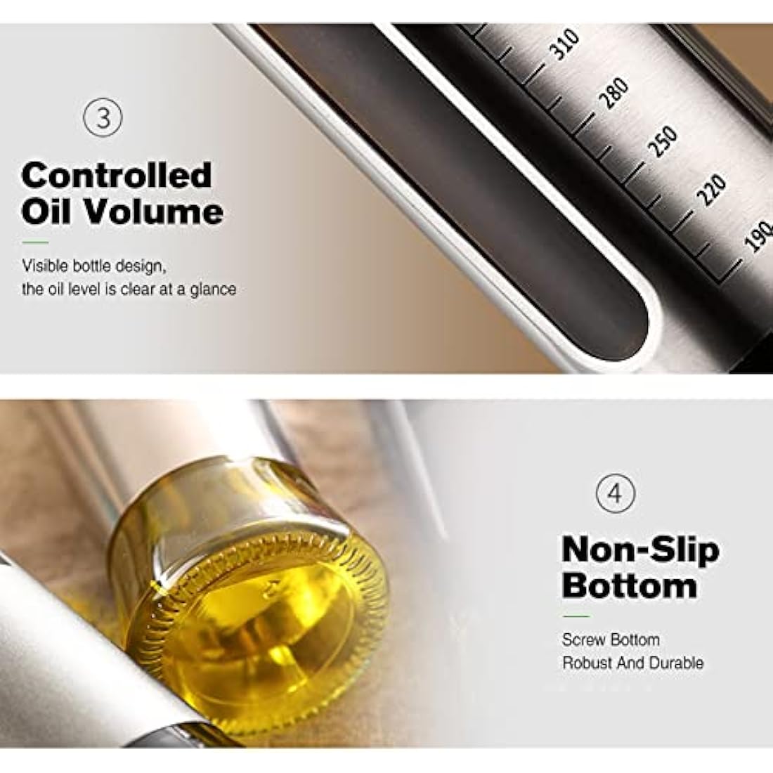 ACEWARMS Oil dispenser bottle for kitchen, Olive oil bottles with drizzlers, Vinegar bottles, 500ml 4Pack glass soy sauce bottles with lids+Stainless steel funnel (500ml 4Pack)