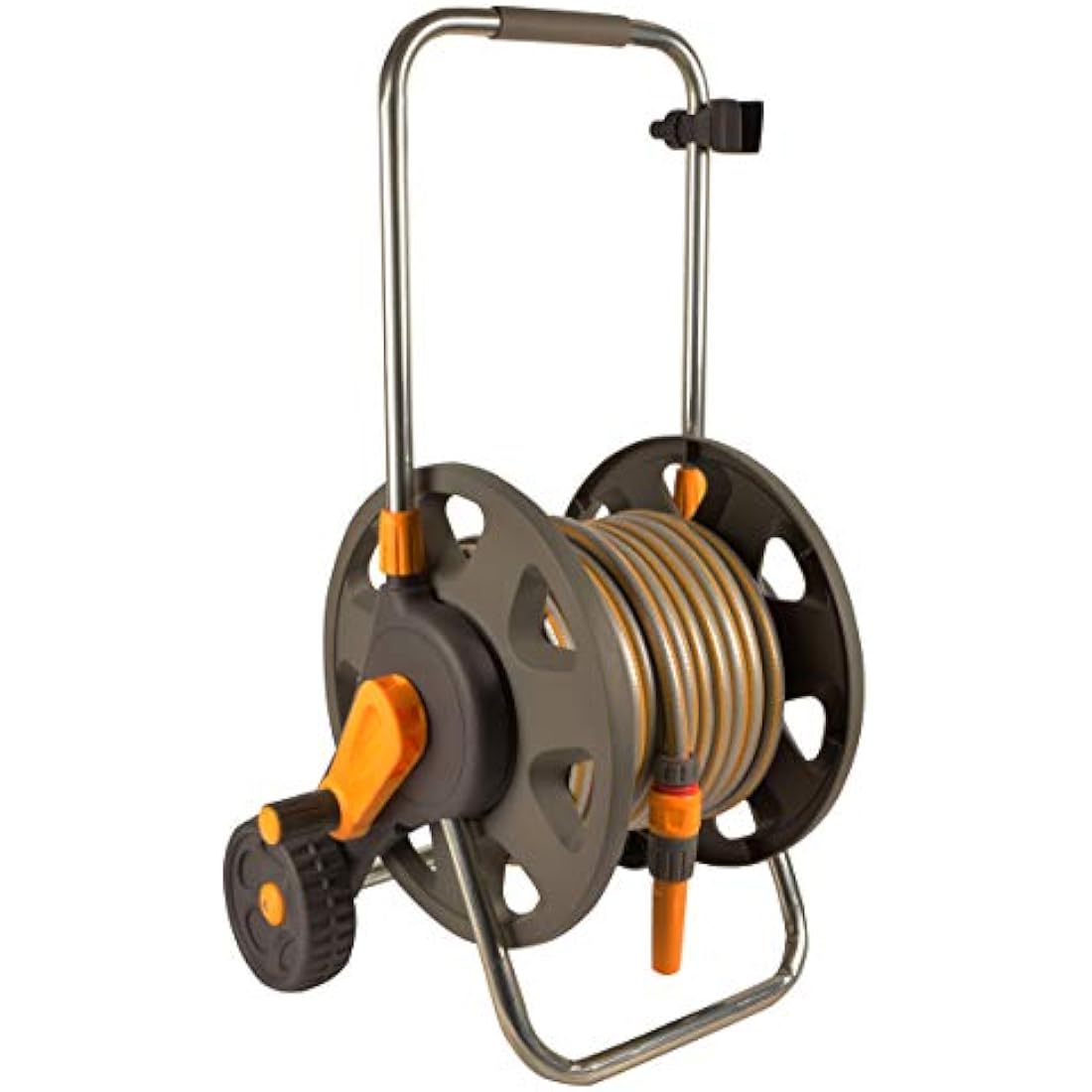 HOZELOCK - Cart Reel Plus 30m (ø 12.5mm) Assembled : Max Capacity 60m, 1-piece Rewind Handle, Sturdy Frame for General Use, Supplied Assembled with 30m Hose, 1 Nozzle and Fittings Included [2434R0000]
