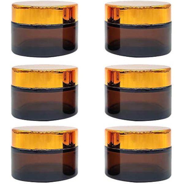 6 Pcs Amber Glass Jars, Refillable Small Glass Jars with Lids, 50ml Travel Pots for Storage Homemade Facial Cream Lotion Ointment