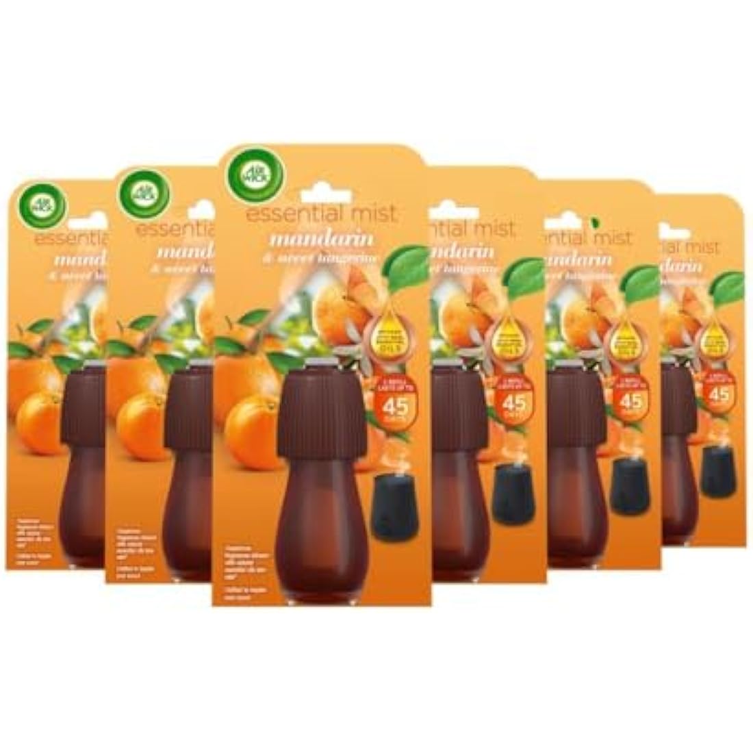 Air Wick Essential Mist Refills, Mandarin & Sweet Orange, Pack 6 x 20ml, Natural Essential Oils, Last up to 270 Days, Air freshener