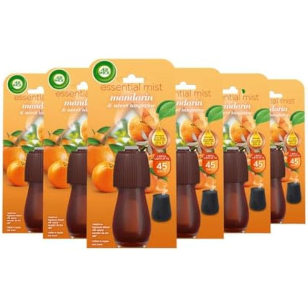Air Wick Essential Mist Refills, Mandarin & Sweet Orange, Pack 6 x 20ml, Natural Essential Oils, Last up to 270 Days, Air freshener