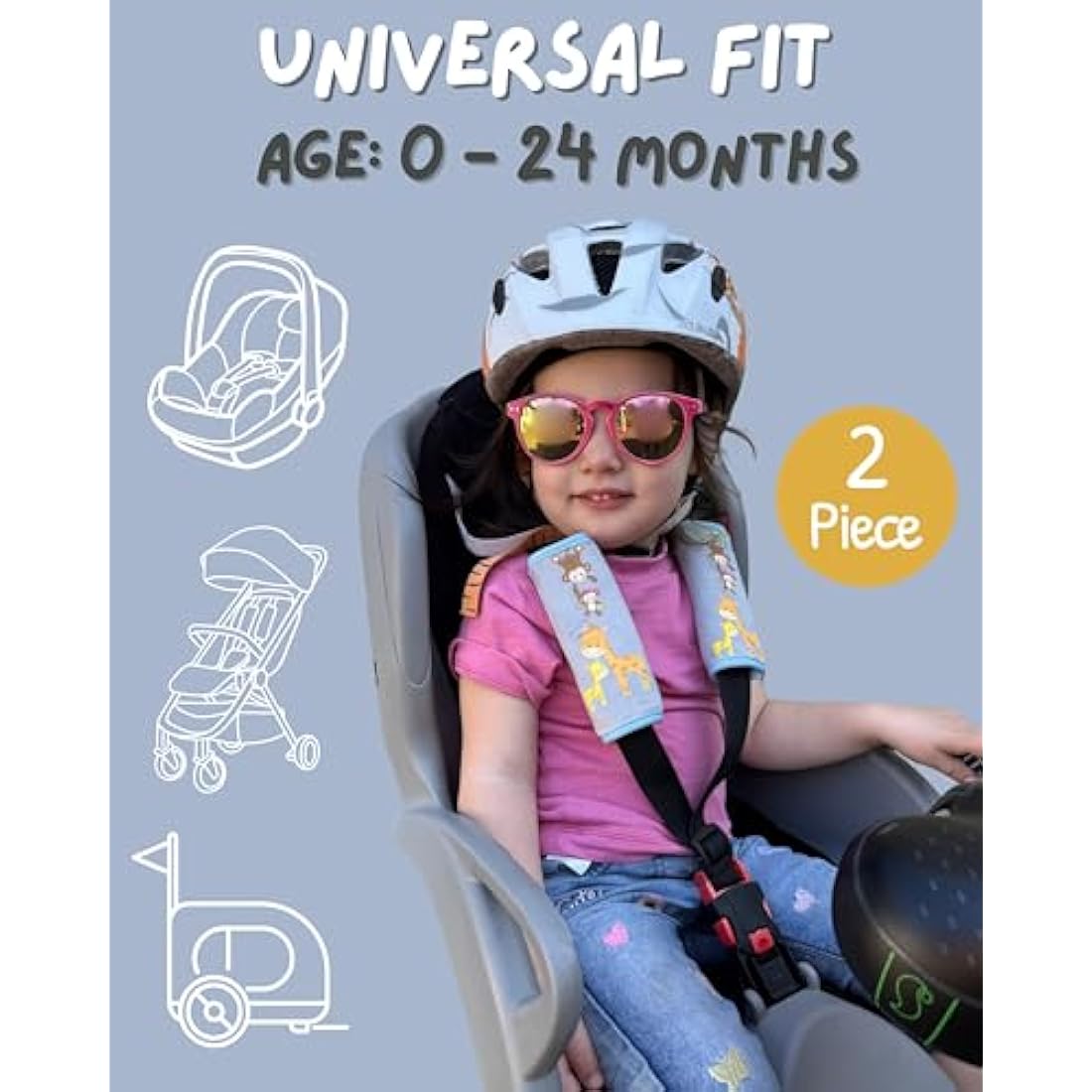 HECKBO 2X Baby Harness Pads Mom & Baby Animals – Soft Seatbelt Covers for Infant Car Seats & Carriers, Padded Strap Cushions for Boys & Girls, Baby Stroller Accessories