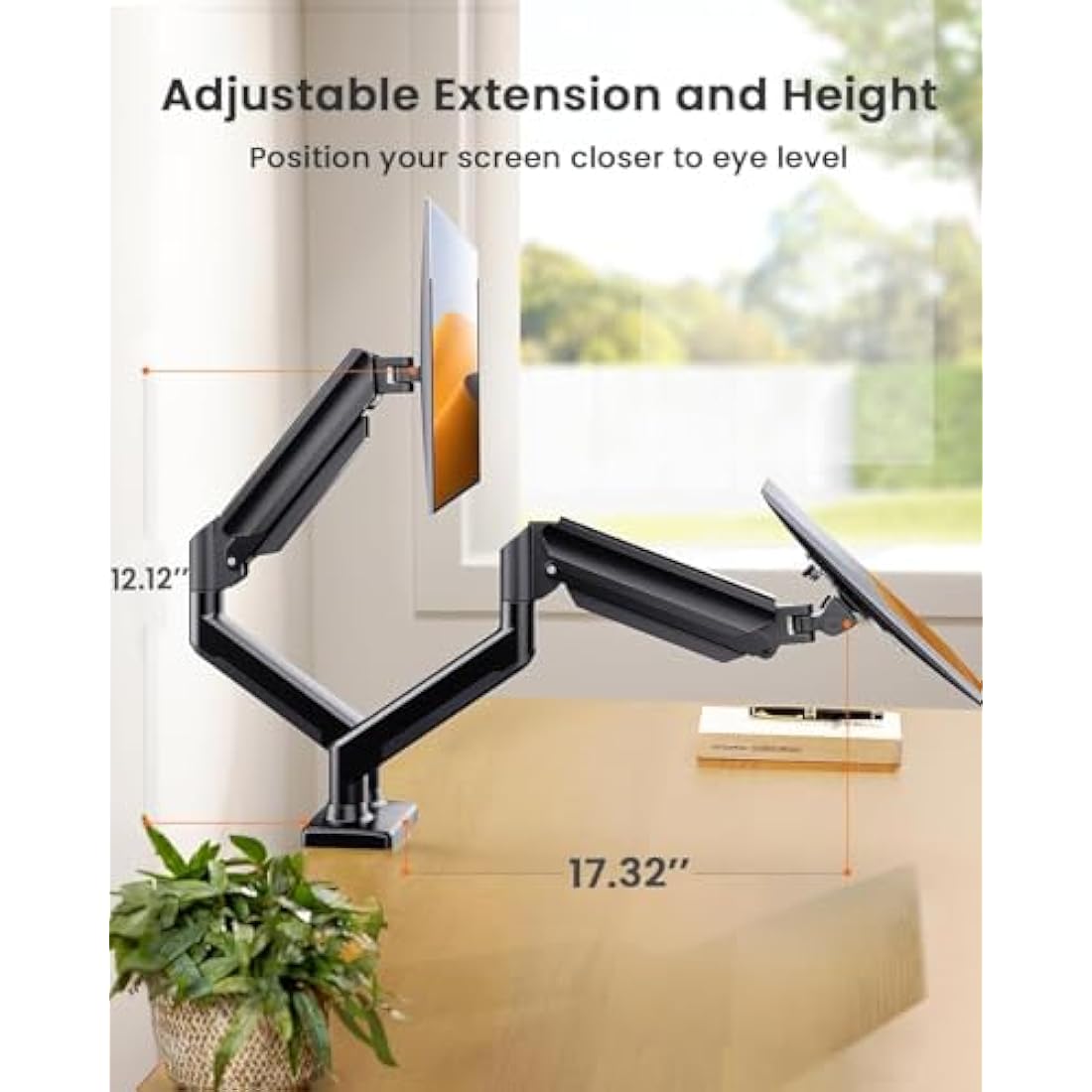 ErGear Dual Monitor Arm Desk Mount for 17 to 32 Inch Screens, Dual Stand for Curved Flat Screens, Double Monitor Arm Support VESA 75/100 mm