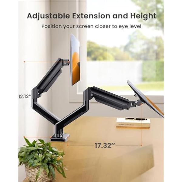 ErGear Dual Monitor Arm Desk Mount for 17 to 32 Inch Screens, Dual Stand for Curved Flat Screens, Double Monitor Arm Support VESA 75/100 mm