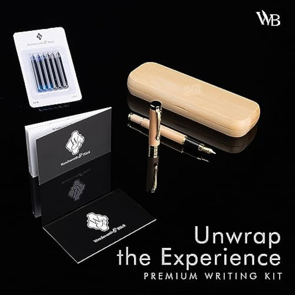 Wordsworth & Black Fountain Pen Set, Luxury Bamboo Wood - Extra Fine Nib, Gift Case; Includes 6 Ink Cartridges, Ink Refill Converter -Journaling, Calligraphy; Drawing, Smooth Writing [Maple Wood]