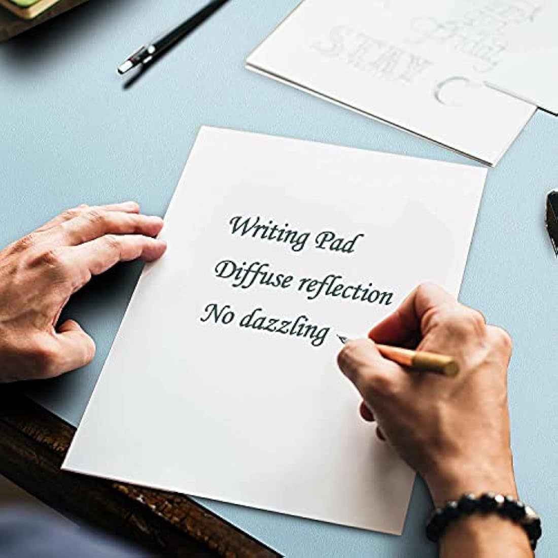 DOBAOJIA Desk Pad X-Large, Desk Mat, Desk Blotter, Laptop Pad, Extended Mouse Mat, Mouse Pad XXL, Writing Pad for Office/Home, Dual-Side Use PU Leather Waterproof 31.5" X 15.7"(Light Blue/Silver)