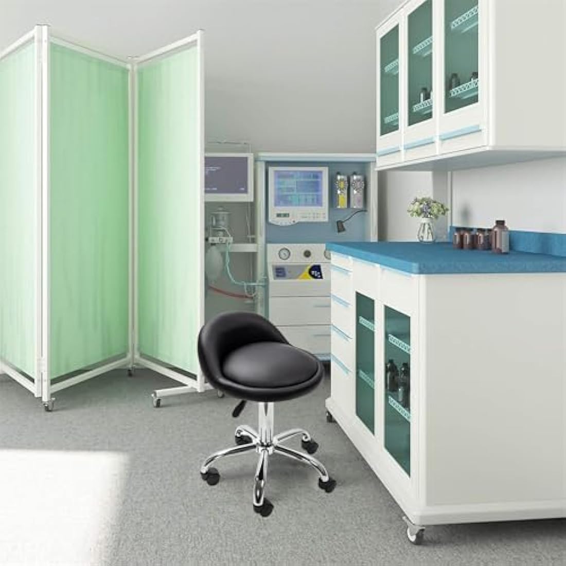 display4top Black Adjustable Swivel Rolling Cushion Tattoo Massage Hydraulic Salon Stool with Back,5 Wheels