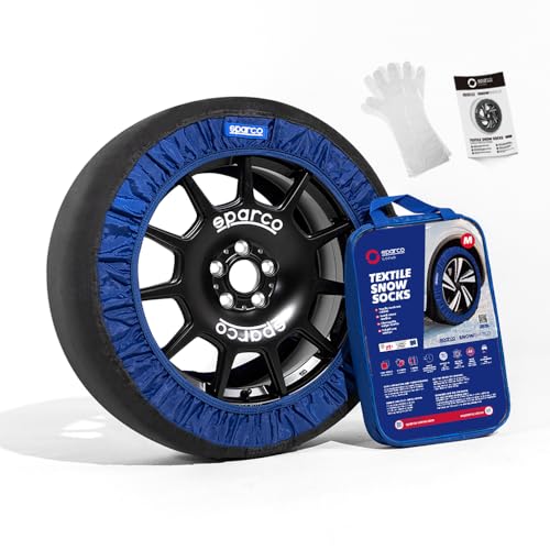 Sparco set of 2 textile snow chains for cars, easy to install, quiet and durable, approved, certified and reusable Sparco SnowShield, gloves included. (XXL)