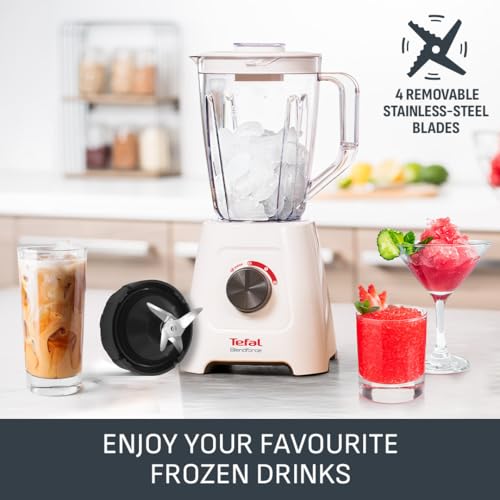 Tefal Blendforce II Blender, 2L Plastic Jug, 1.25L Effective Capacity, 600W, 4 Removable Stainless Steel Blades, Smoothie, Ice Crush, 2 Speeds + Pulse, Kitchen Shakes Maker, Black, BL420840