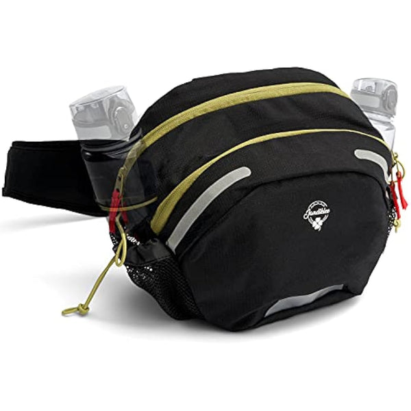 Jandiklee Large 9 Litre Waist Bag with Bottle Holder for Hiking, Cycling, Dog Training, Black Green Red, M
