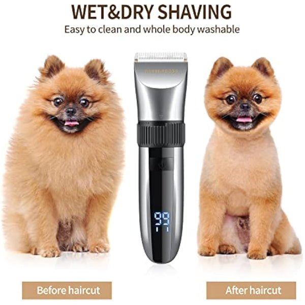 BarberBoss Cordless Dog Grooming Clipper - Waterproof, Ceramic Blades, LED Display, Fast Charging, Electric Pet Clippers for Dogs & Cats, Pets Hair Trimmer, QR-9082