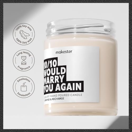 Funny Anniversary Candle Gifts - Luxury Soy Wax - Vanilla, Jasmine, Sugared Almond - Makester