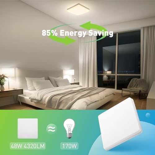 Yafido LED Square Ceiling Light Fitting 48W 4320LM, Natural White 4000K, IP44 Waterproof, 30CM Modern Ultra Bright Lighting Fixture 220V for Bathroom Living Room Kitchen Roof Office