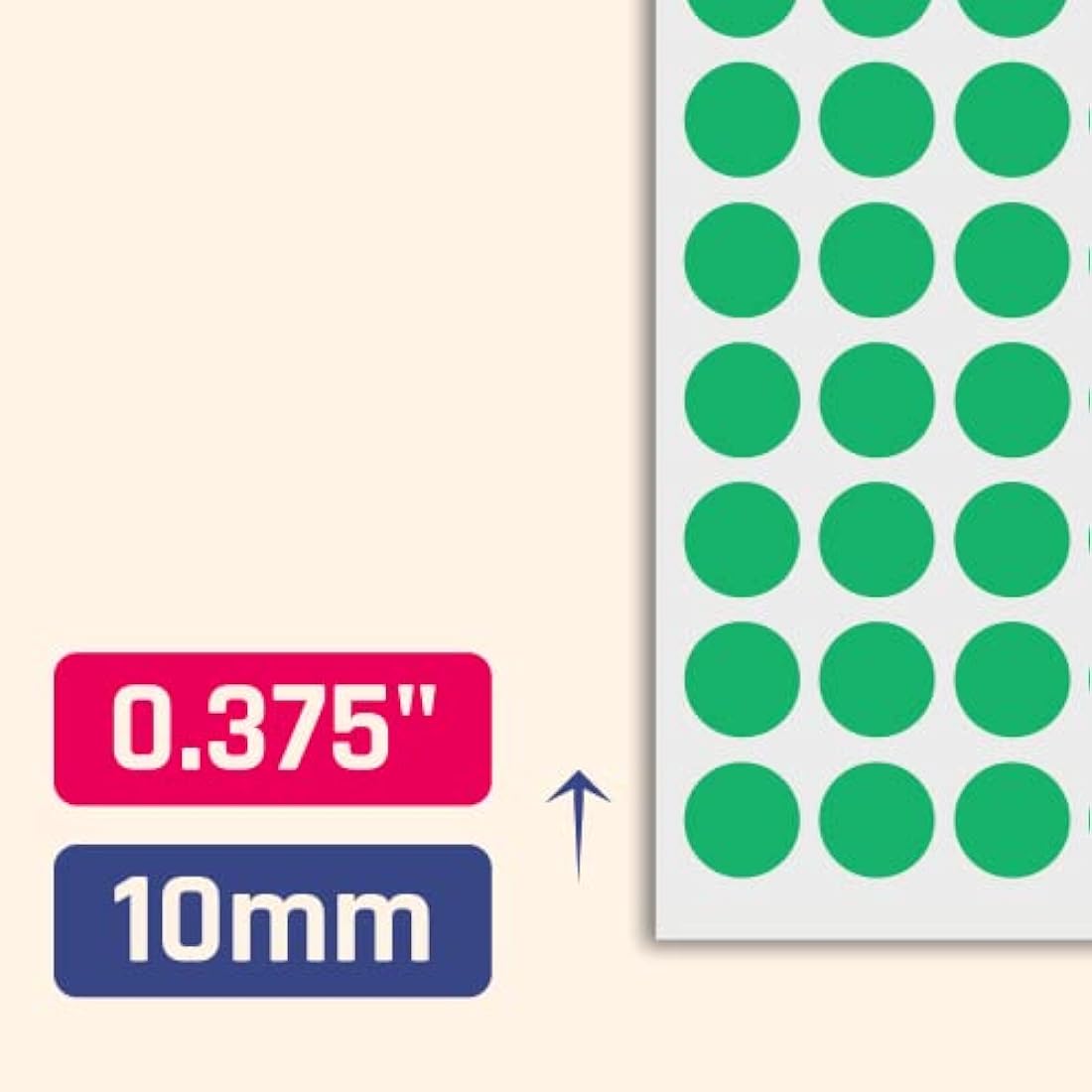 15,000 Pack - 10mm Round Coloured Dot Stickers Labels, Green