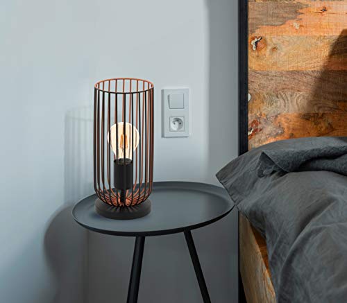 Eglo Roccamena Vintage Table Lamp, Black and Copper-Coloured Steel Bedside Light, Living Room Lighting, E27 Socket