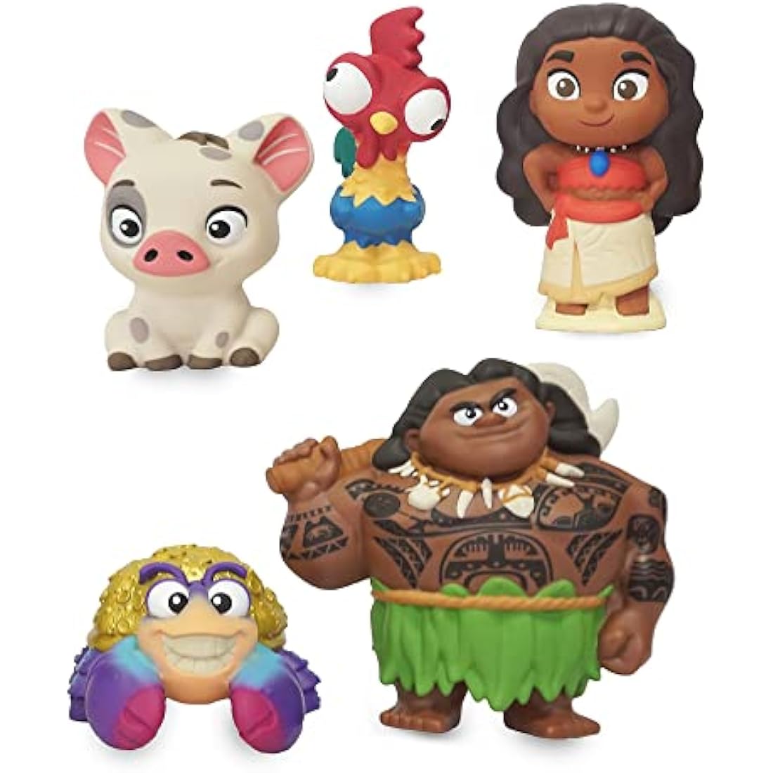 Disney Store Official Moana Bath Toy Set, 5 Pc. Set, Includes Moana, Maui, Pua, Hei-Hei, and Tamatoa, Moana Toys with Storage Bucket, Suitable for 6 Months+