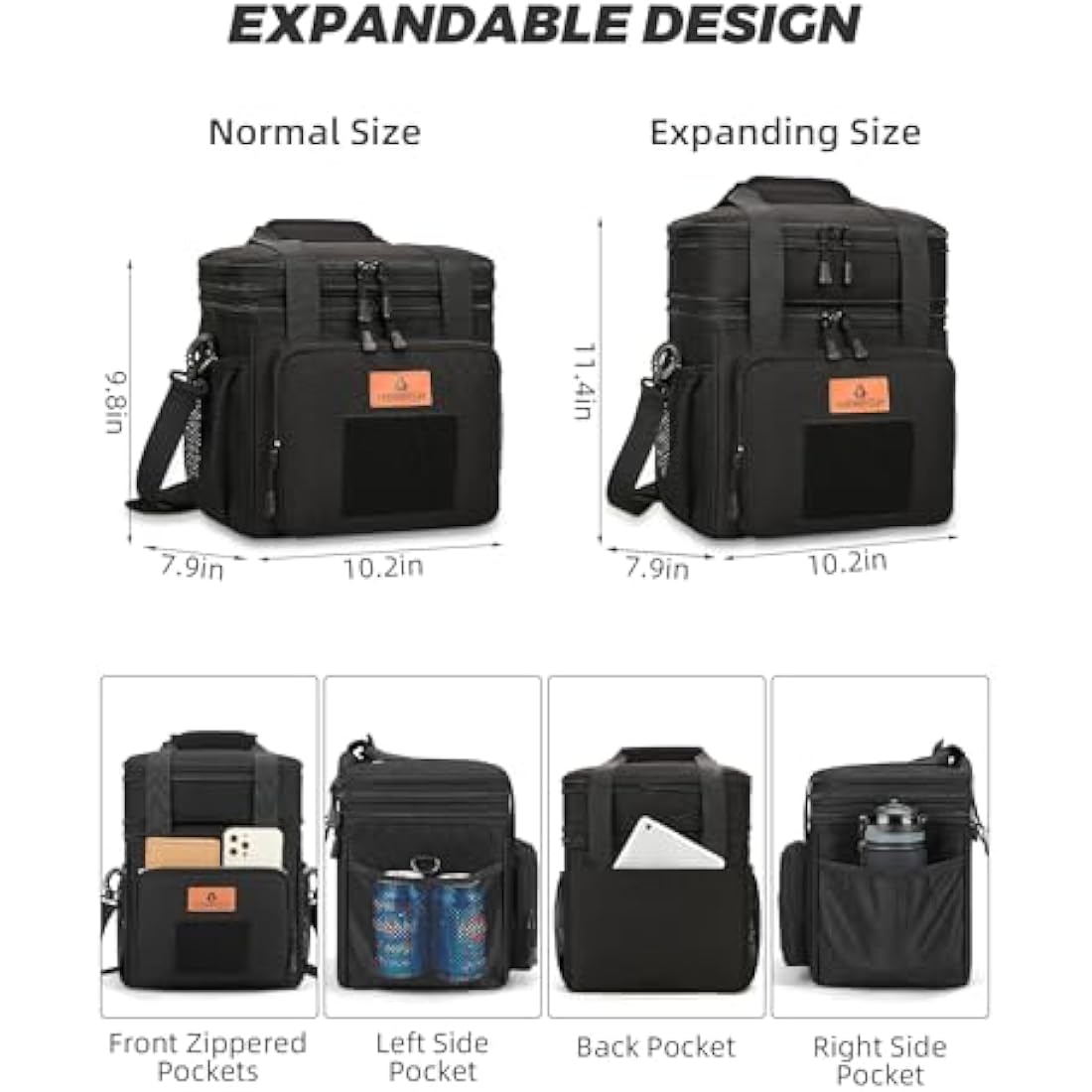 Large Insulated Lunch Bag for man, Double Layer Insulated Large Cooler Bag for Men Adults Waterproof Leakproof Durable Lunch Bag for Work Outdoor Picnic 15L, Black, HSHRISH