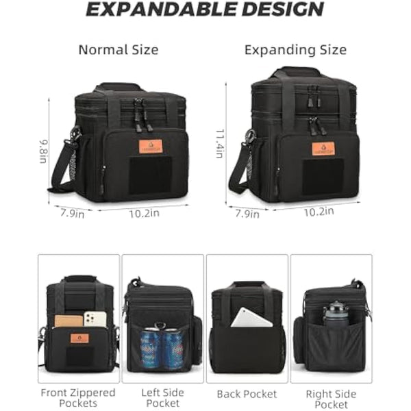 Large Insulated Lunch Bag for man, Double Layer Insulated Large Cooler Bag for Men Adults Waterproof Leakproof Durable Lunch Bag for Work Outdoor Picnic 15L, Black, HSHRISH