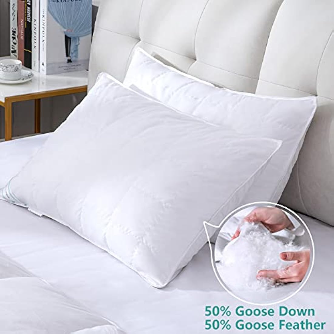 Threads For Bed Natural Feather & Down Pillows Pack of 2, Luxury Sleeping Pillow with Downproof Dual Layer Cover, Medium/Soft Density Support Pillow For Back & Side Sleeper - 19x29