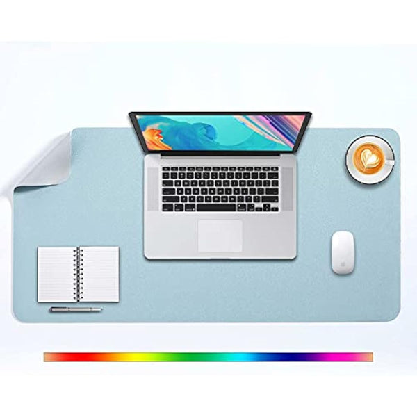 DOBAOJIA Desk Pad X-Large, Desk Mat, Desk Blotter, Laptop Pad, Extended Mouse Mat, Mouse Pad XXL, Writing Pad for Office/Home, Dual-Side Use PU Leather Waterproof 31.5" X 15.7"(Light Blue/Silver)