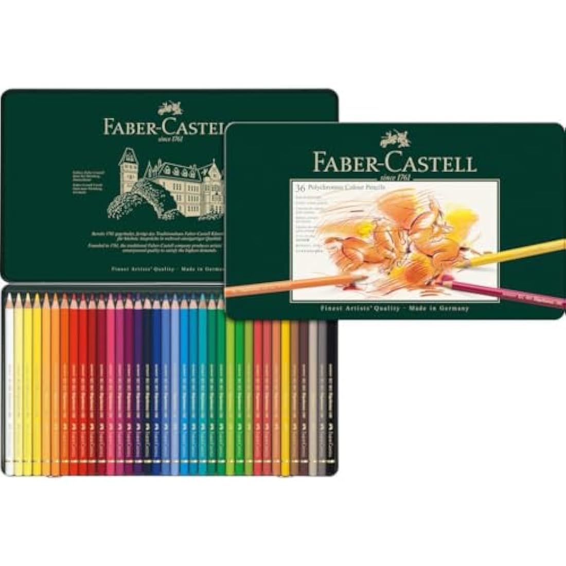 Faber-Castell Art & Graphic Polychromos Colour Pencil, Multicoloured, Tin Of 36, For Art, Craft, Drawing, Sketching, Home, School, University, Colouring