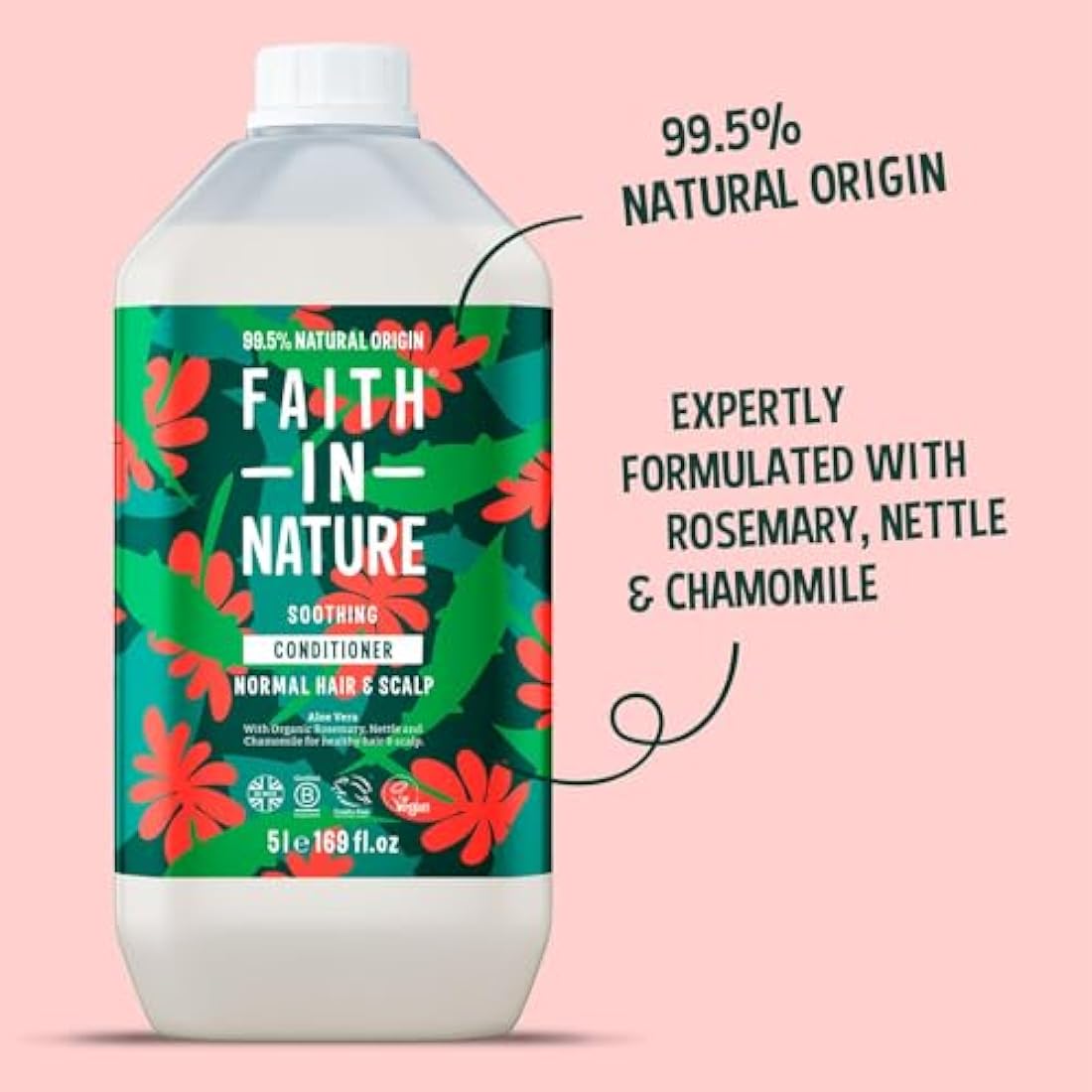 Faith In Nature Organic Aloe Vera Conditioner, Soothing for Normal Hair & Scalp, Vegan & Cruelty Free, No SLS, Silicones or Parabens, 5L Refill Pack